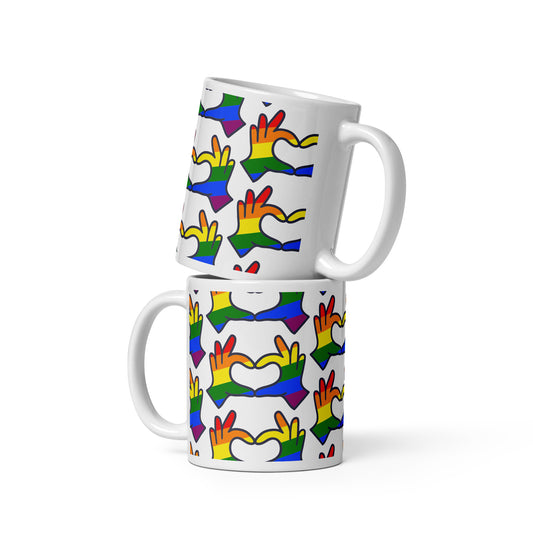 Rainbow Hearts- White glossy mug