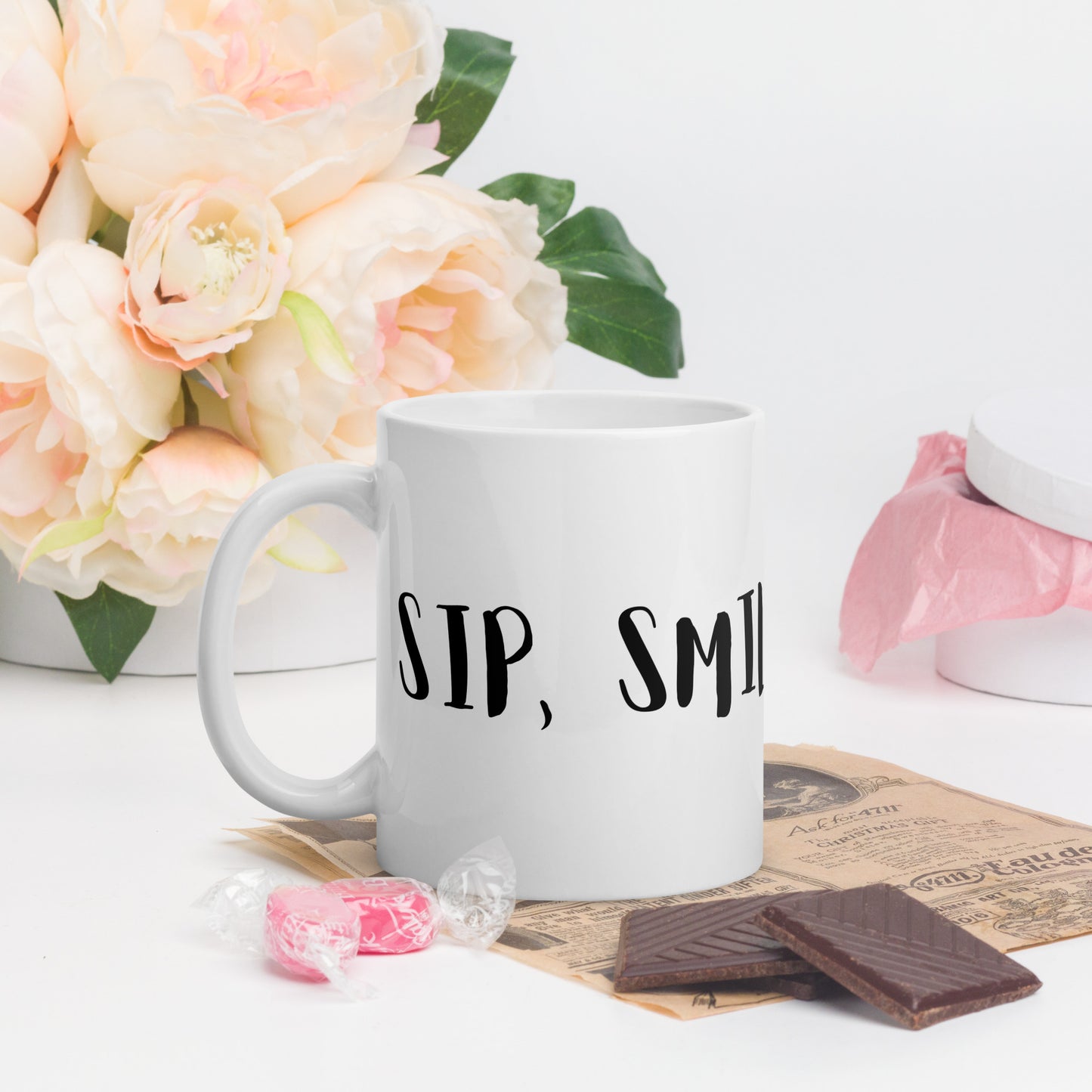 Sip, smile, repeat-White glossy mug