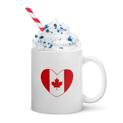 Canada Flag w/ heart-White glossy mug